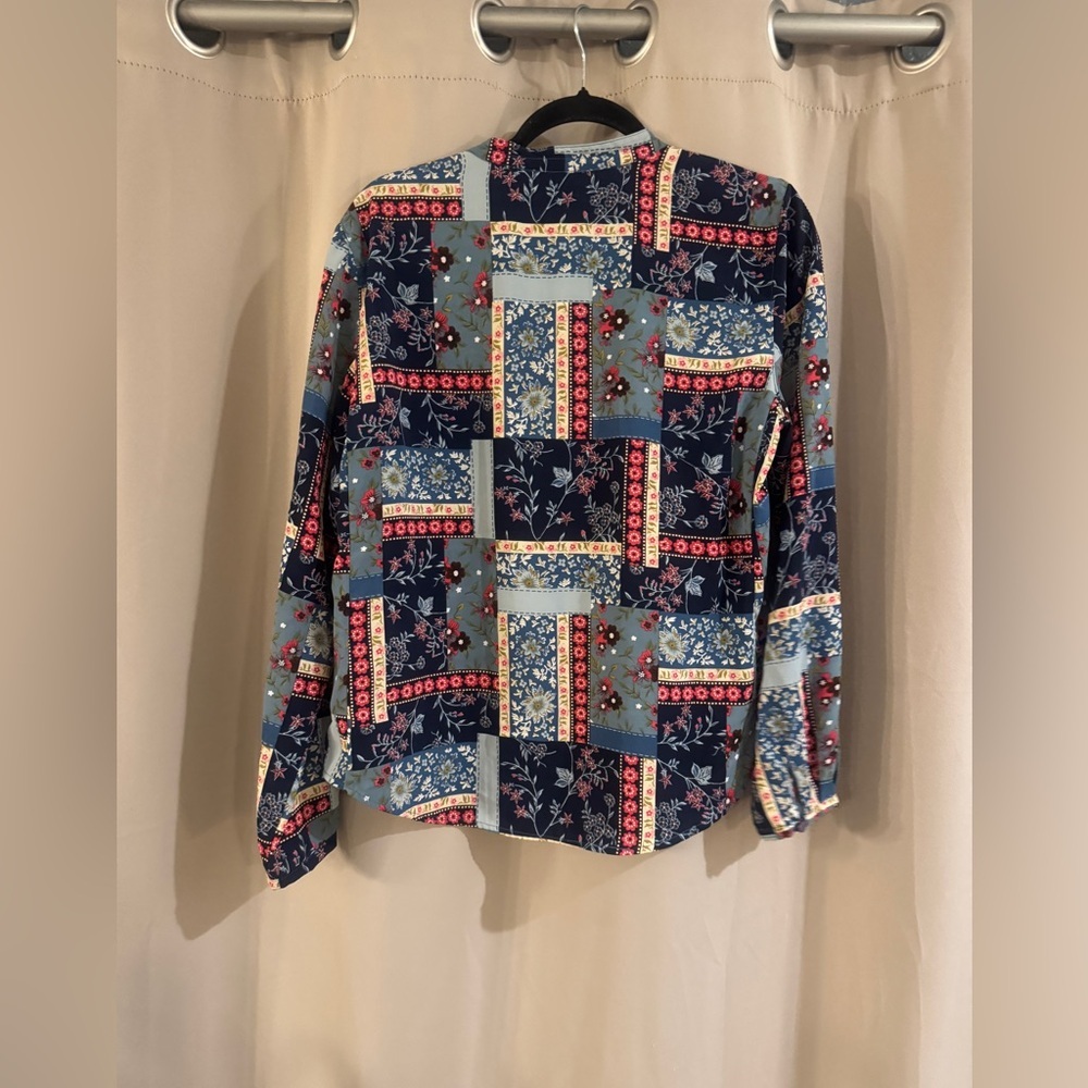 Erika Women’s Patchwork Floral Shirt - Blue, Red, and White - Picture 2 of 5